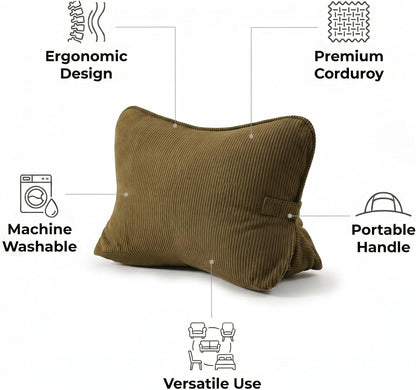 Pat. Pend. Corduroy Lumbar Support Back Pillow for Watching TV, Reading & Gaming, Ergonomic Triangle Support Cushion for Sofa, Armchair & Bed Sitting, Removable Washable Cover, Beige Gray