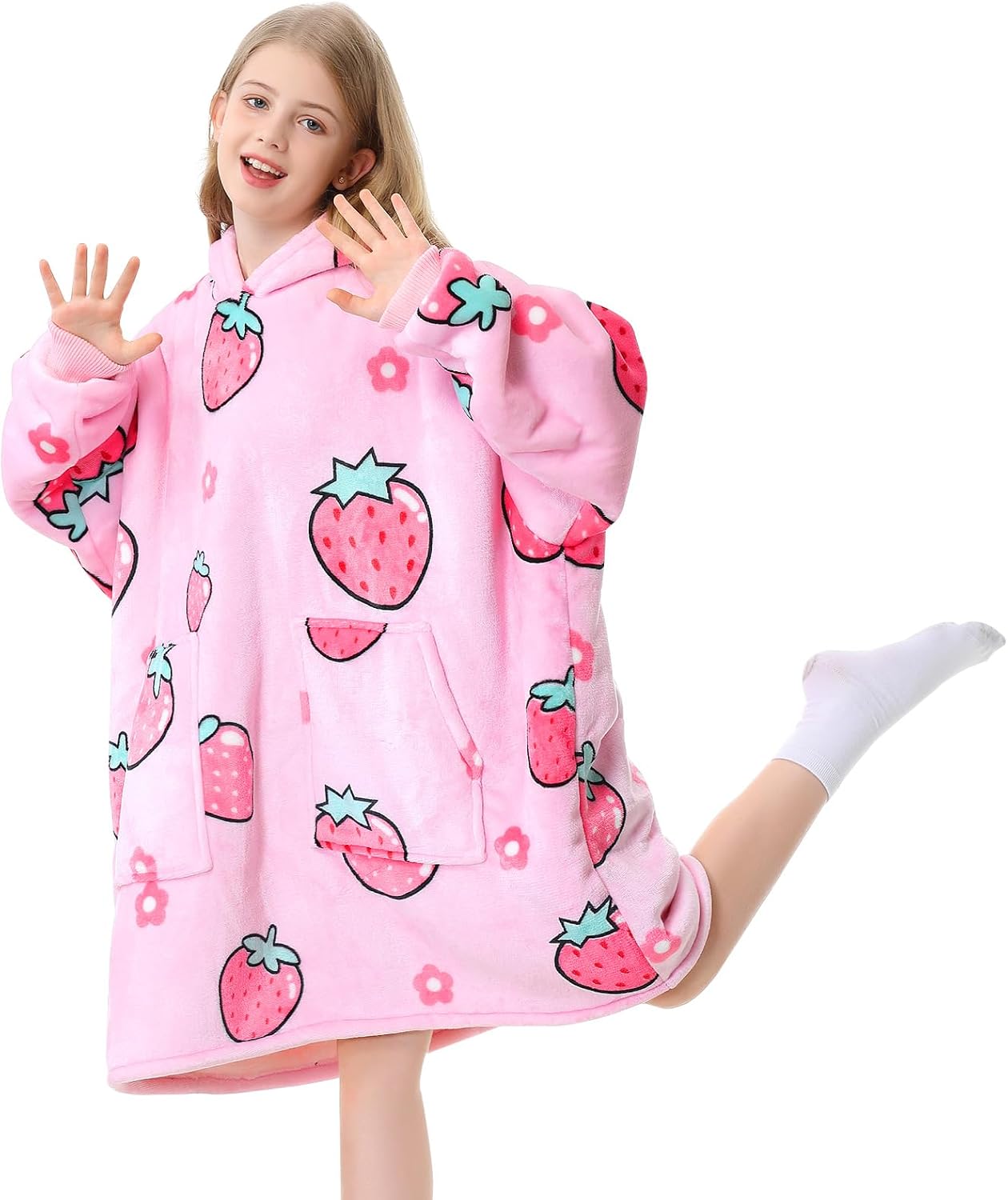 Aemicion Strawberry Blanket Hoodie,Oversized Sherpa Wearable Hooded Blanket,Warm Cozy Sweatshirt Gifts for Women Girls Adult