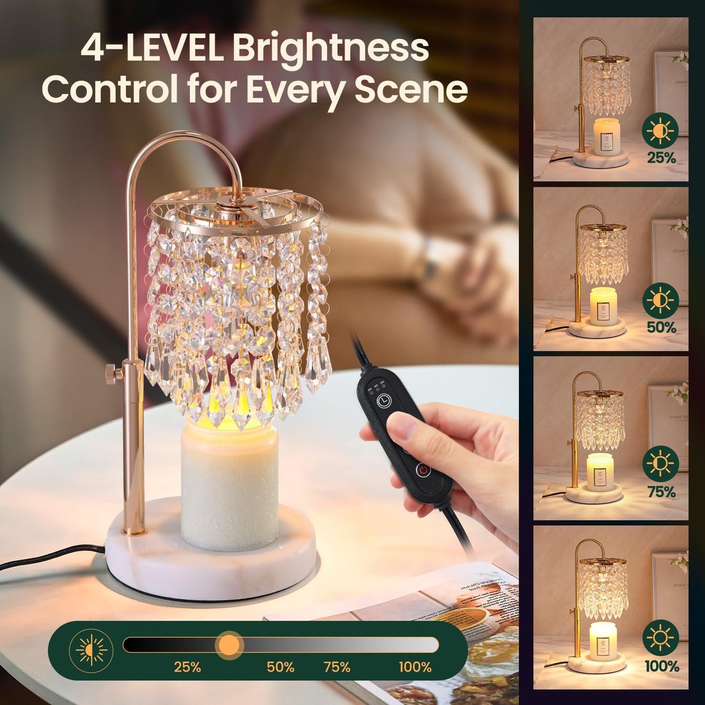 Candle Warmer Lamp with Timer Dimmer and 3 Bulbs, Lamp Candle Warmer with Marble Base,Wax Melt Warmer for Jar Candles, Birthday Gifts for Women Mom, House Warming Gifts New Home Decor (RGB-Black)