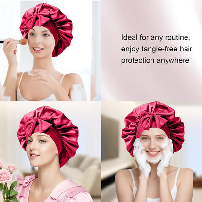 Silk Bonnet for Women, Satin Bonnet for Sleeping, Large Sleep Cap with Elastic Tie Band for Curly Hair