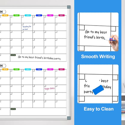 Dry Erase Board Calendar for Wall, 36" x 24" Monthly Whiteboard