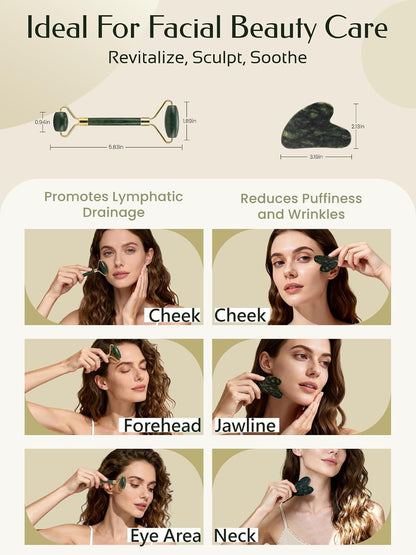 Face Roller & Gua Sha Facial Tools, Face Massager for Self Care, Jade Roller for face, Jawline Sculpting and Puffiness Reducing