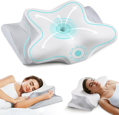 Cervical Neck Pillow for Pain Relief - Ergonomic Side Sleeper Pillow for Neck Support, Cooling Memory Foam Pillows, Contour Pillow Orthopedic Bed Pillow for Back Stomach Sleepers (Dark Grey)