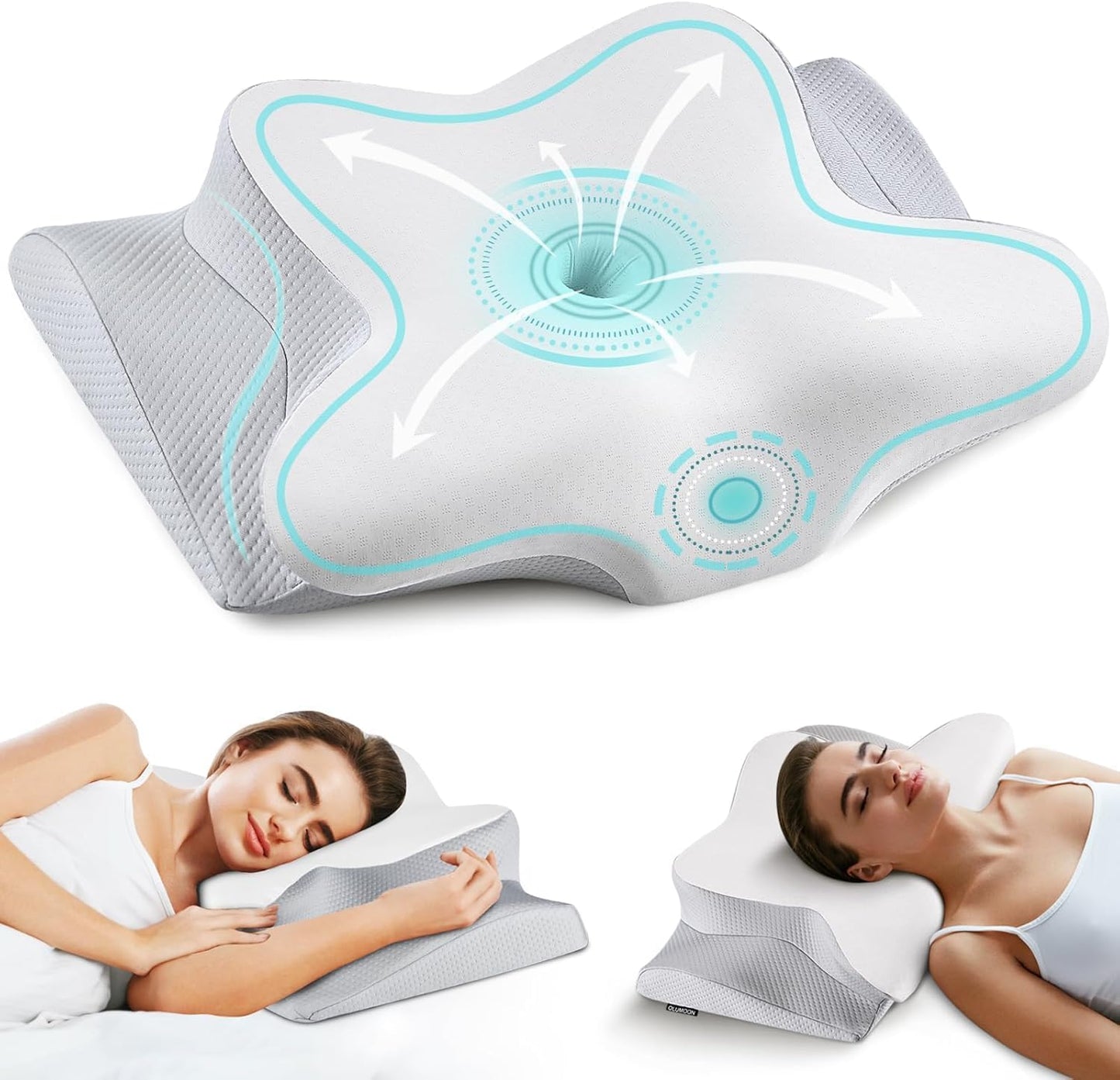 Cervical Neck Pillow for Pain Relief - Ergonomic Side Sleeper Pillow for Neck Support, Contour Orthopedic Cervical Pillow for Sleeping, Cooling Memory Foam Pillows for Back Stomach Sleepers (Blue)