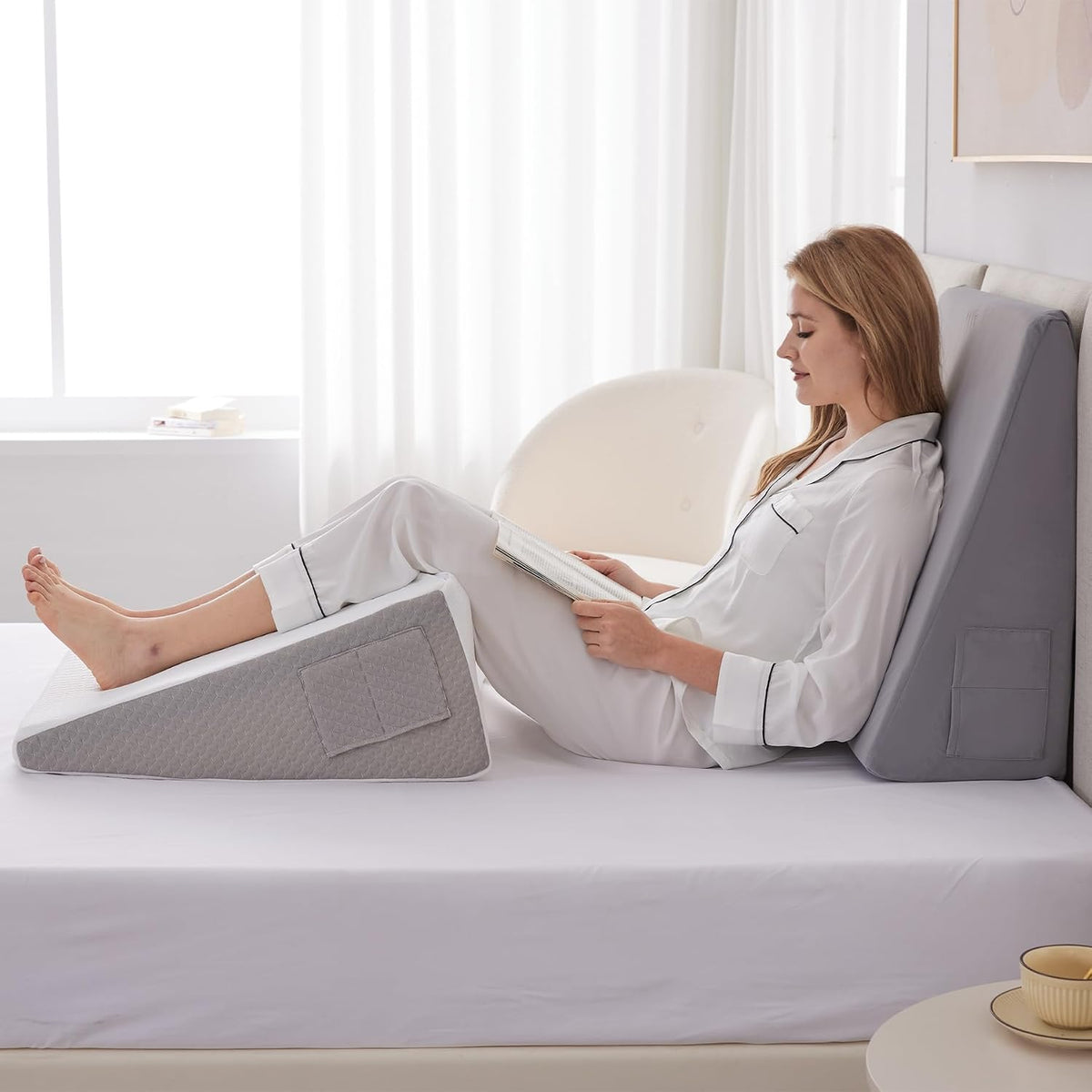 Ruqmuis Wedge Pillow for Acid Reflux, Bed Wedge Pillow for Headboard 10", Pillow Wedge for Back Pain Relief, Post Surgery, Elevated Pillows for Sleeping, Snoring, Triangle Pillow with Cover, White