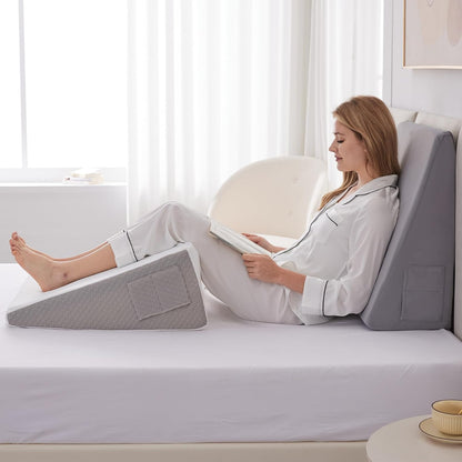 Ruqmuis Wedge Pillow for Acid Reflux, Bed Wedge Pillow for Headboard 10", Pillow Wedge for Back Pain Relief, Post Surgery, Elevated Pillows for Sleeping, Snoring, Triangle Pillow with Cover, White