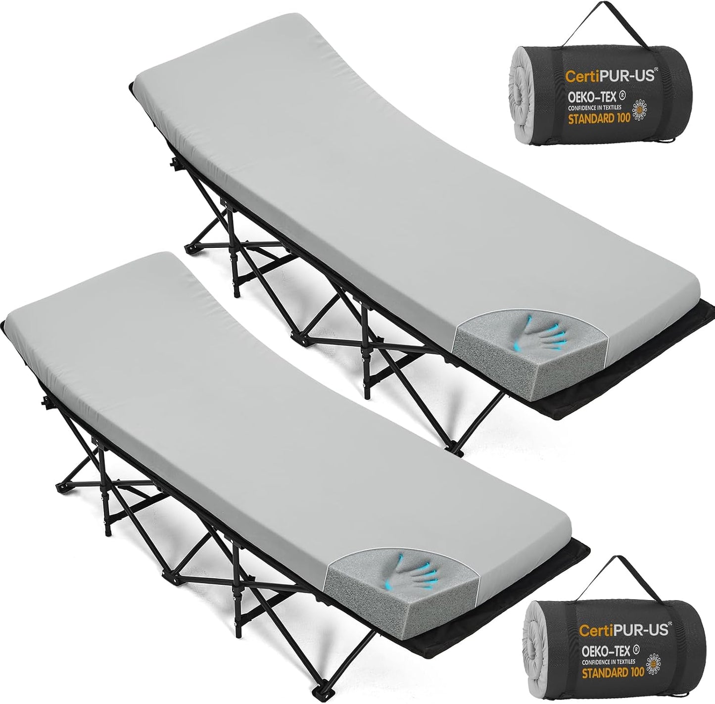 CYMULA Camping Cot Pad 2 Inch Memory Foam, Camping Pad for Folding Cot and Foldable Cot, Portable Roll Up Camp Gear for Car Camping Travel Tent, Non-Slip Waterproof Bottom, Removable Cover, Pad Only