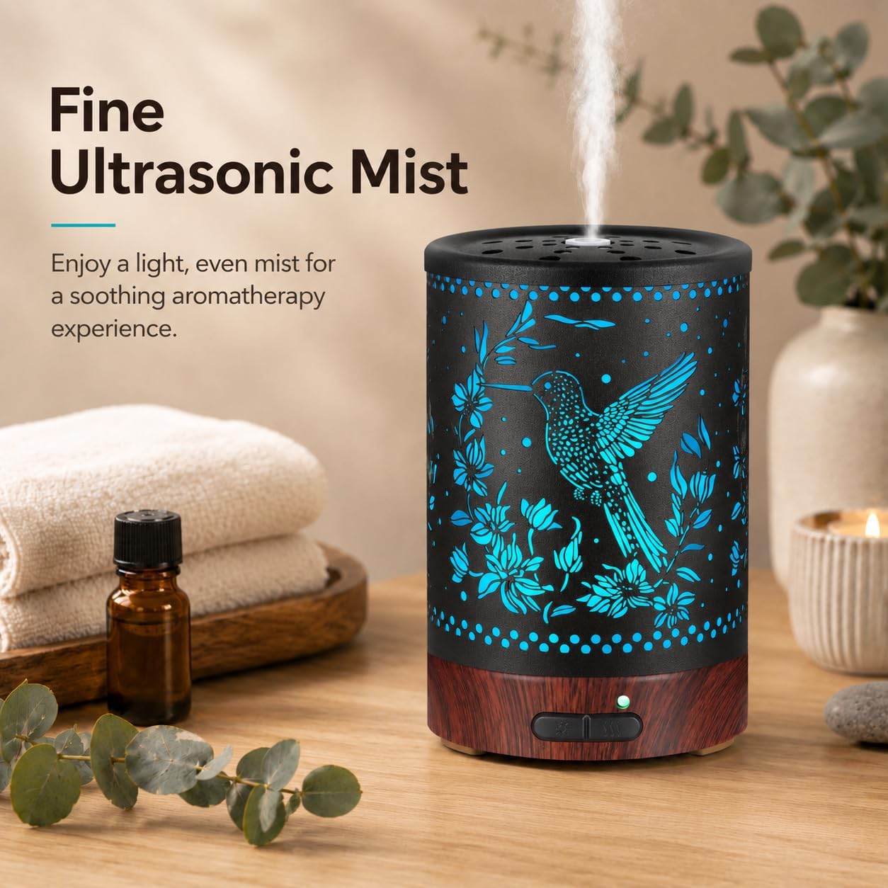 Essential Oil Diffuser, Ultrasonic Diffuser for Essential Oil, Cool Mist Humidifier Aromatherapy Diffuser with 7 Color Lighting Changing Modes, Waterless Auto Shut-Off for Home（Flower Fairy）