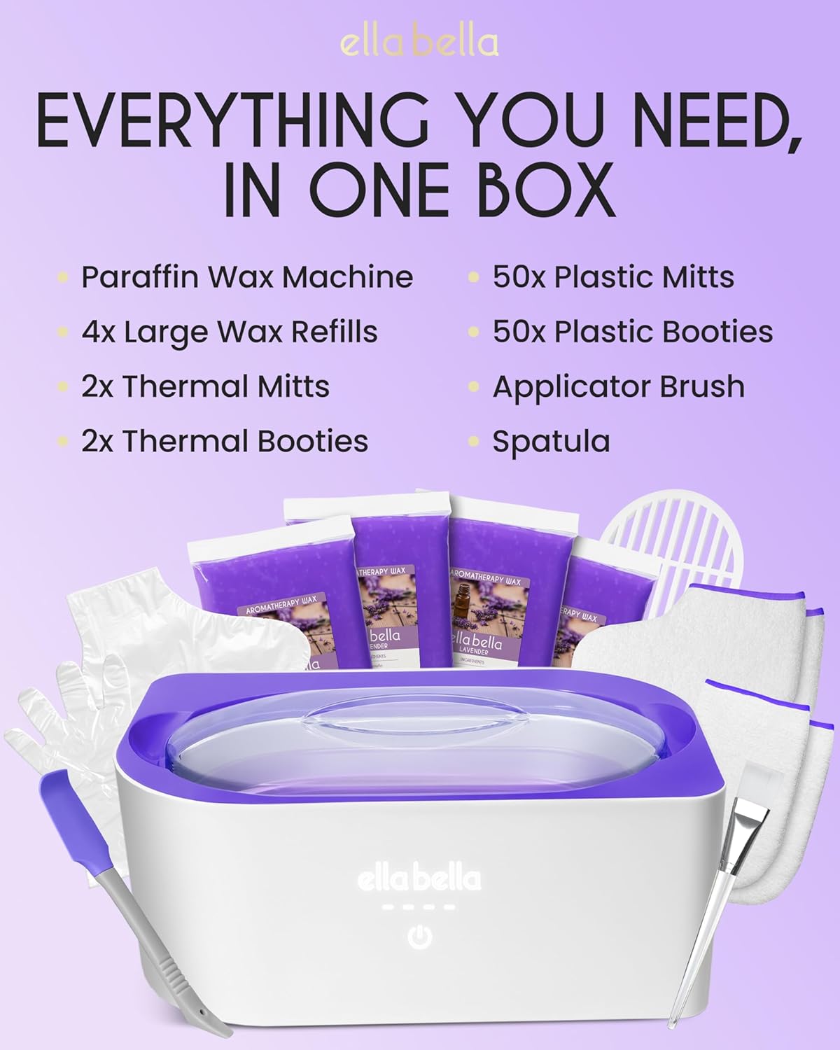 ELLA BELLA® Paraffin Wax Machine for Hand and Feet • Parafin Wax Warmer • Everything in One Kit – Paraffin Wax Refills, Mitts & Booties • Soothing Relief with Parrafin Wax • At Home Spa Experience