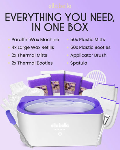 ELLA BELLA® Paraffin Wax Machine for Hand and Feet • Parafin Wax Warmer • Everything in One Kit – Paraffin Wax Refills, Mitts & Booties • Soothing Relief with Parrafin Wax • At Home Spa Experience