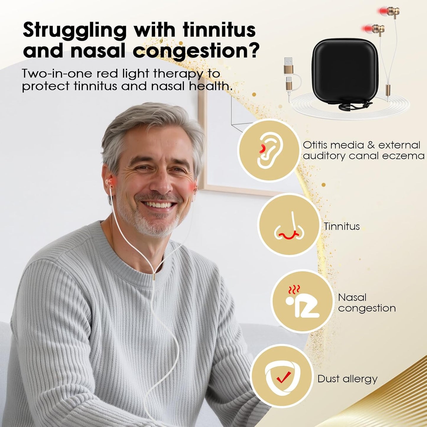 Upgraded 2-in-1 Red Light Device for Ears & Nose, 660nm Red Light & 810nm Near Infrared, Portable Wearable Care Tool for Ear & Nasal Comfort, Relaxation & Daily Wellness