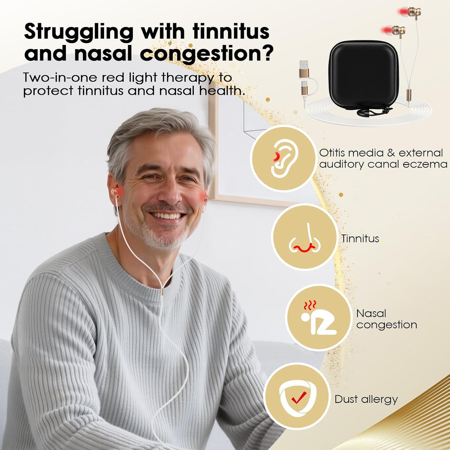 Upgraded 2-in-1 Red Light Device for Ears & Nose, 660nm Red Light & 810nm Near Infrared, Portable Wearable Care Tool for Ear & Nasal Comfort, Relaxation & Daily Wellness