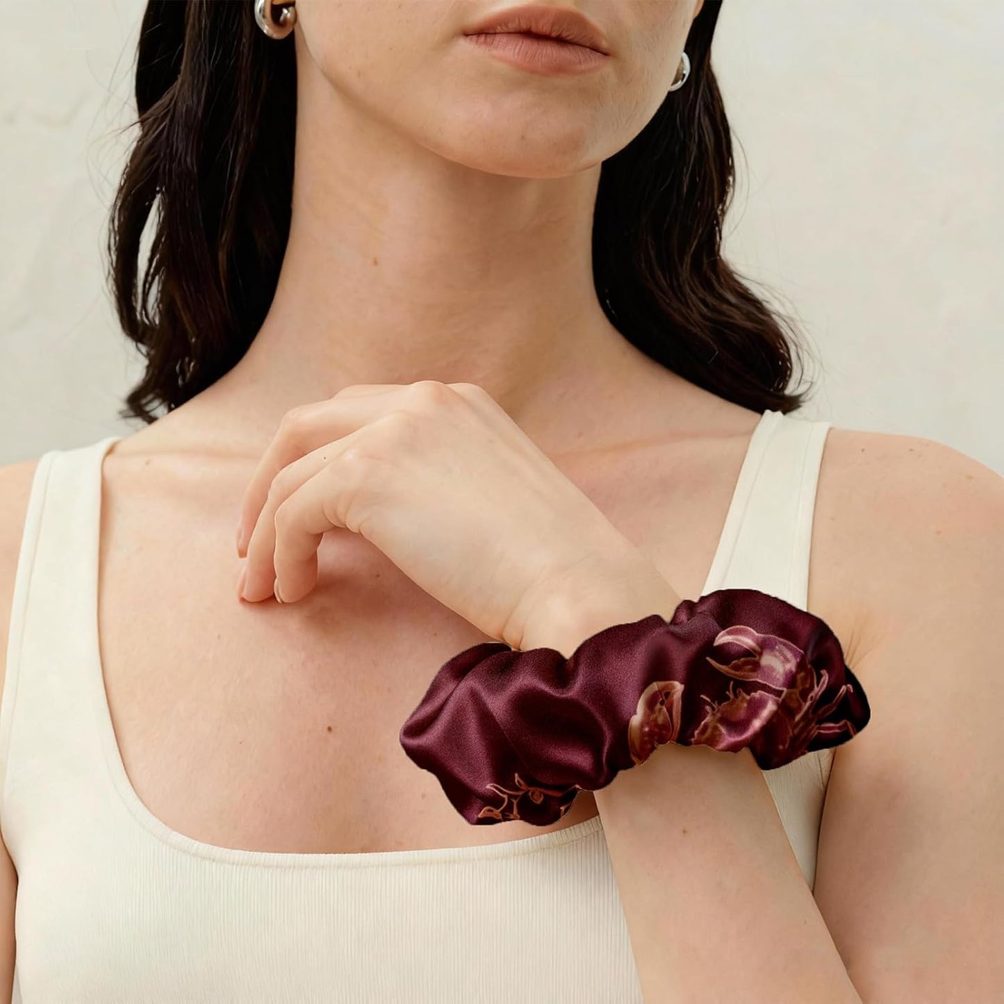 LILYSILK Silk Hair Scrunchies / Ties for Frizz & Breakage Prevention, 100% Mulberry, No Damage, Elastic ponytail Holders, 1Pc, Coffee - Colors B