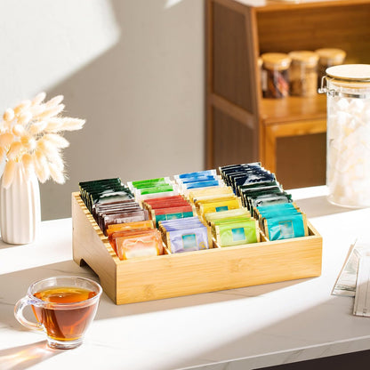 TIMIEEYA Tea Bag Organizer - Bamboo Tea Storage With Drawer 3 Layer, Organizer for Tea Bags Natural Wood & Acrylic for Countertop Office Kitchen Cabinet Pantry