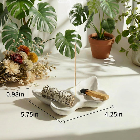 Frog Incense Holder for Sticks, Handmade Ceramic Holder for Burning Sage Sticks, Palo Santo, Cone and Backflow, Incense Burner for Meditation Room Home Decor, Frog Spiritual Gifts for Women