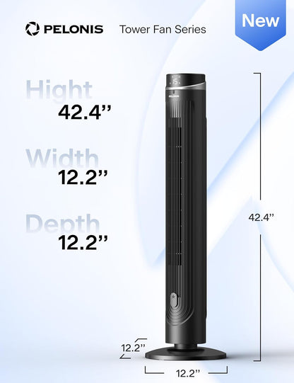 PELONIS 40 inch Bladeless Tower Fan for Bedroom, Standing Fan with Remote Control, 26ft/s, 90° Oscillation, 3 Speed Settings, 27dB, 3 Modes, 15-Hour Timer, LED Display, Fan that Blows Cold Air, White