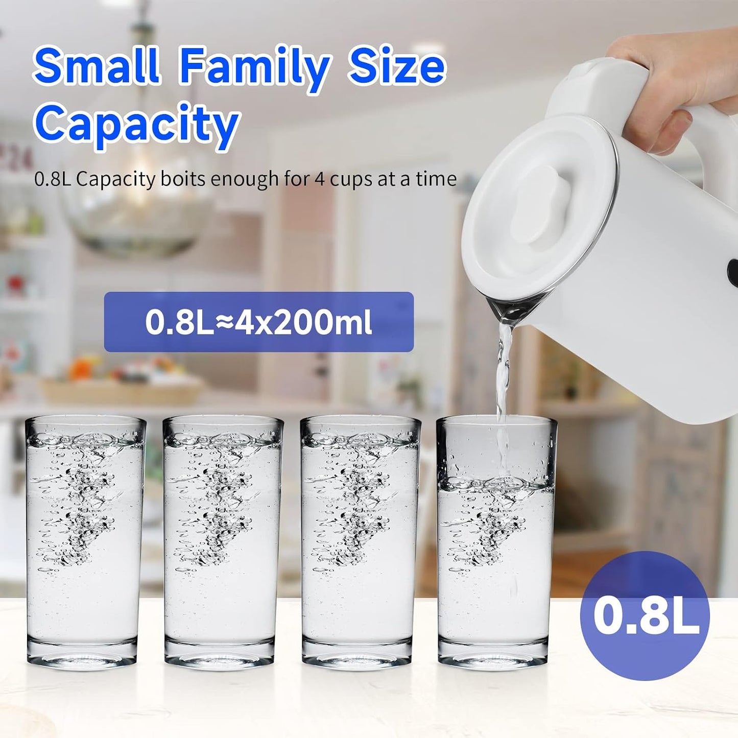 0.8L Small Travel Electric Tea Coffee Kettle | 600W Rapid Boil,Double Wall,Auto Shut-Off,Boil Dry Protection,Hot Water Boiler