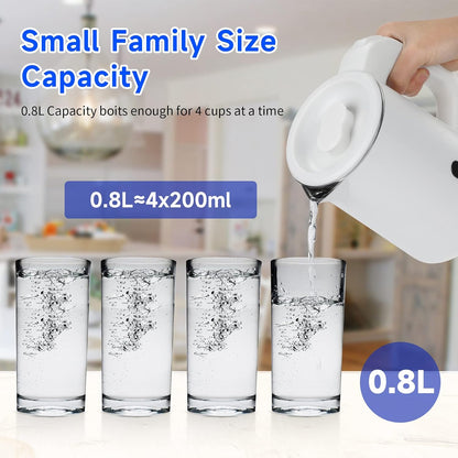 0.8L Small Travel Electric Tea Coffee Kettle | 600W Rapid Boil,Double Wall,Auto Shut-Off,Boil Dry Protection,Hot Water Boiler