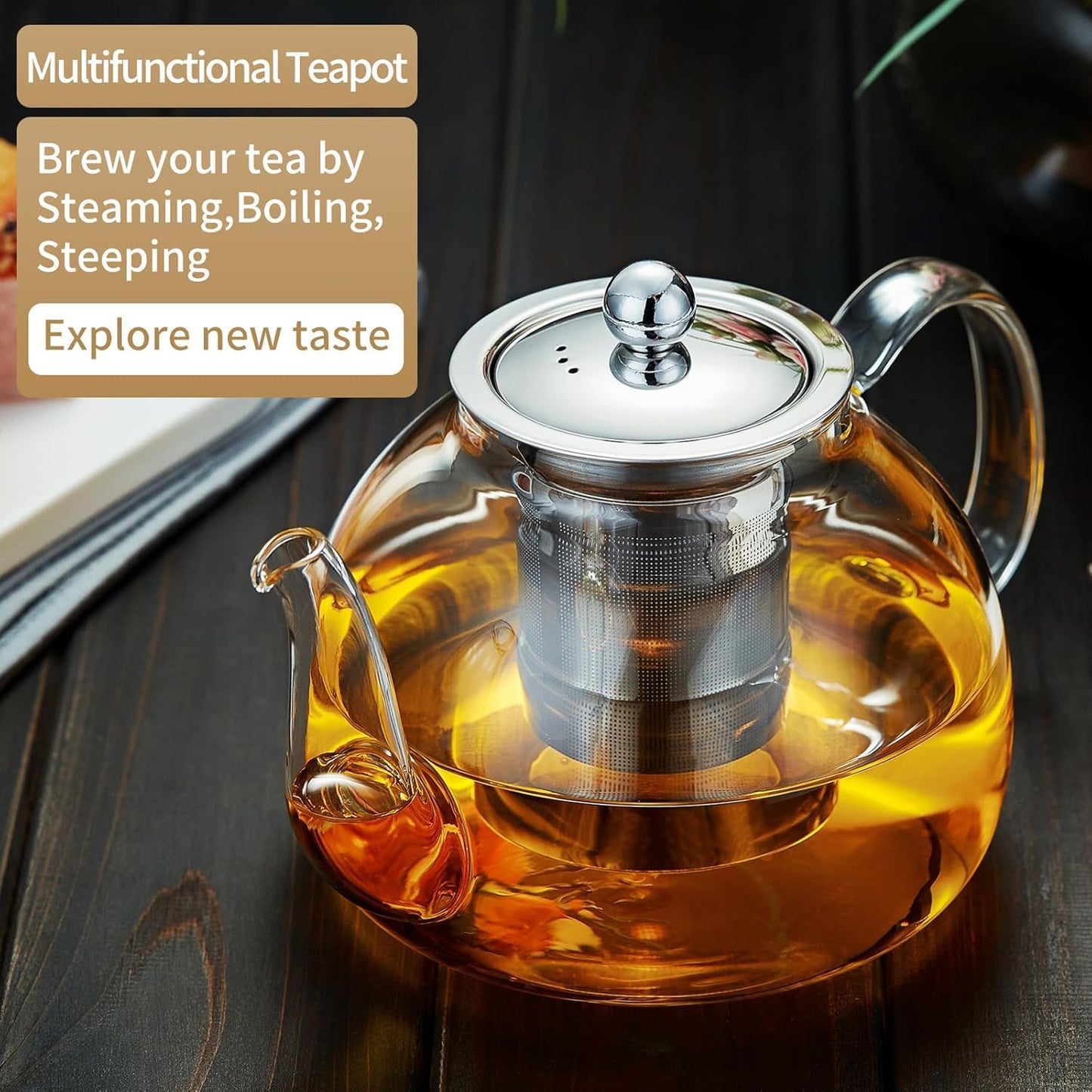 Glass Teapot with Removable Infuser, 20 oz/600ml Glass Tea Pot Small Borosilicate Tea Steeper Kettle with Loose Leaf Tea Strainer For Flower Blooming Tea, ClearTea Maker Pitcher