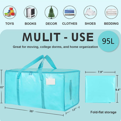 Moving Bags Extra Large - Heavy Duty Storage Totes with Wrap-Around Handles & Reinforced Zippers - Foldable Moving Box Alternative, Water-Resistant for Dorm, Closet & Under Bed Storage (Clear)