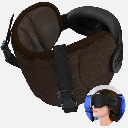 SARISUN Travel Pillows for Airplanes, 360° Stable Support Airplane Pillow with 3D Eye Mask, Headrest Pillow for Long Flight Road Trip Sleep, Stop Bobblehead Travel Essential, Black