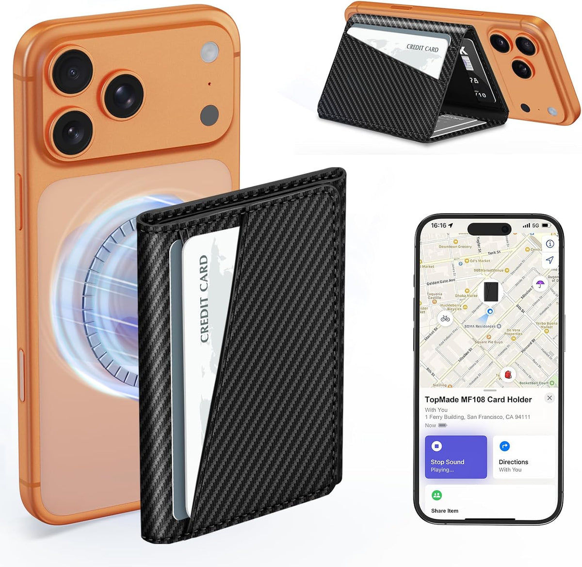 for Magsafe Wallet Work with Apple Find My, Strongest Magnetic Phone Wallet