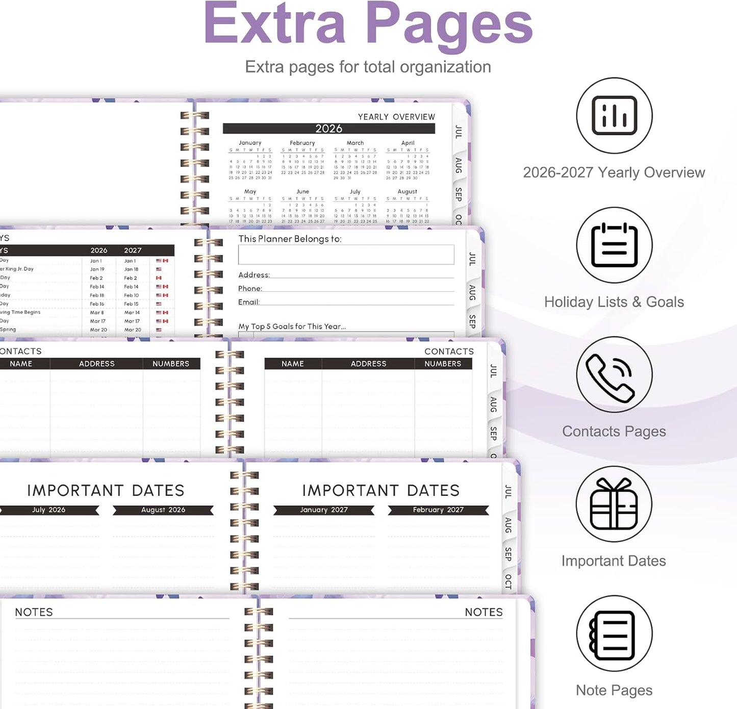 Planner 2026-2027, Weekly and Monthly Calendar Planner, JUL 2026 - JUN 2027 | A5(6.3'' x 8.5''), Hardcover, Agenda Book, Sprial Bound, Inner Pocket, Office and School Use