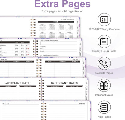 Planner 2026-2027, Weekly and Monthly Calendar Planner, JUL 2026 - JUN 2027 | A5(6.3'' x 8.5''), Hardcover, Agenda Book, Sprial Bound, Inner Pocket, Office and School Use