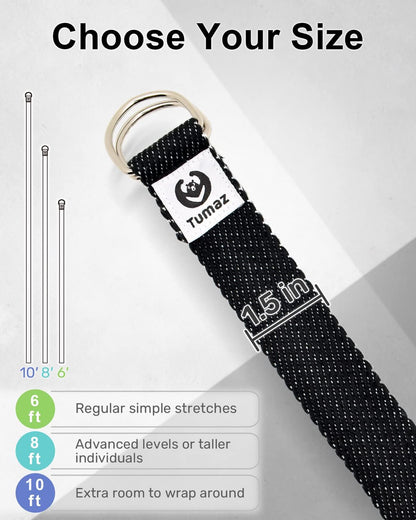 Tumaz Yoga Strap/Stretch Bands [15+ Colors, 6/8/10 Feet Options] with Extra Safe Adjustable D-Ring Buckle, Durable and Comfy Delicate Texture - Best for Daily Stretching, Physical Therapy, Fitness