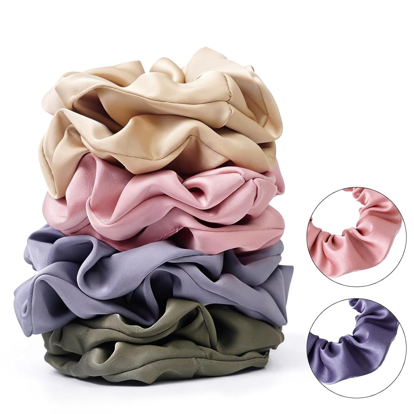 Satin Scrunchies for Women – 8PCS Blush & Brown Silk Hair Ties Set – No Crease, Frizz-Free, Gentle Elastic Hair Bands, Soft & Stylish Everyday Hair Accessories Gifts