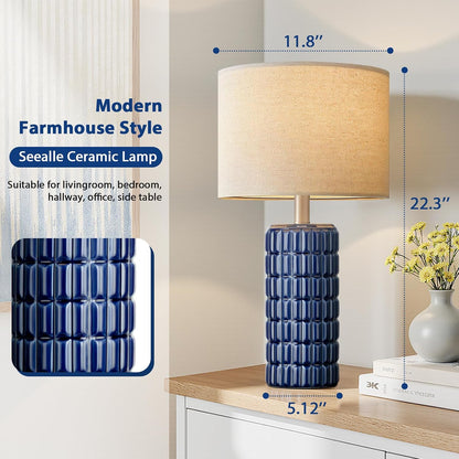 Seealle 23" Modern Ceramic Table Lamps Set of 2 - Table Lamps for Living Room, Farmhouse Bedside Night Stands Lamp for Bedroom, White Nightstand Lamps Set of 2, Desk Lamp for End Table Home Decor