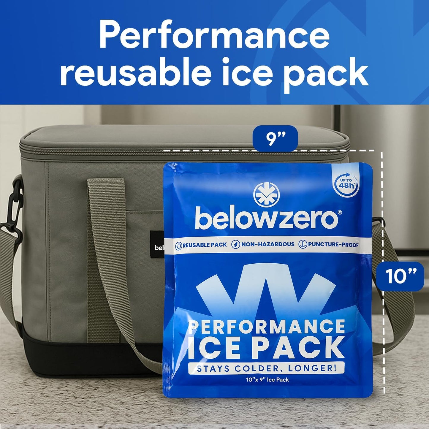 Below Zero Prefilled Reusable Ice Packs for Coolers | Long Lasting Freezer Ice Blocks for Camping, Lunch Bags & More | 48 Hour Cooler Ice Pack Technology