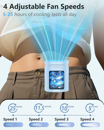 Portable Fan Attaches to Belt Shirt-Little Waist Fan Clip on Undershirt Pants Pocket Hip,Cordless Personal Fans that Blow Cold Air, Strap Hangs Neck Conditioner for Travel Camping Sports White