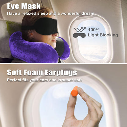 Travel Pillow, Memory Foam Neck Pillow for Traveling, U Shape Neck Pillow Airplane Portable Flight Pillow Travel Kit with 5D Contoured Eye Masks and Earplug for Plane Train Car Home Office