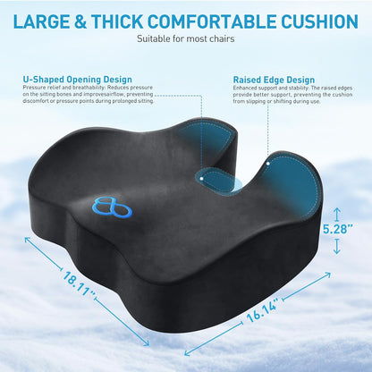 BlissTrends Seat Cushion with Velvet Cover, Thick Memory Foam Cushions for Office Chair, Car Seat, Airplane, Relieving Pressure Tailbone Sciatica Back Pain for Long Sitting, Car Drivers 4.7in Black