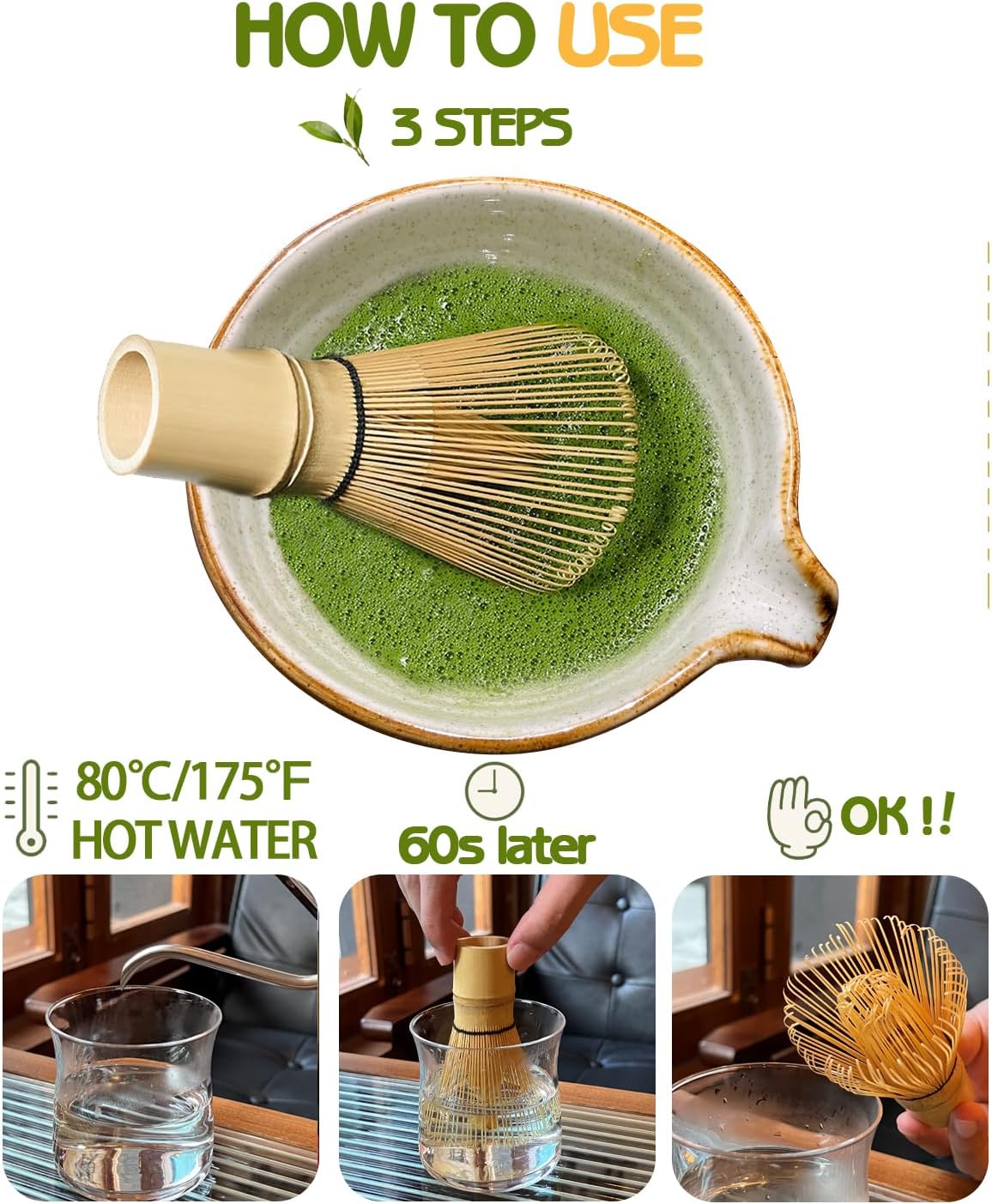Vaiheng Matcha Whisk Set with Matcha Bowl, Matcha Whisk Holder Matcha Bamboo Whisks, Scoop, Sifter, Mothers Day Gifts for Women Mom Her Girl Friend Home Kitchen Decor Kit for Tea Enthusiasts