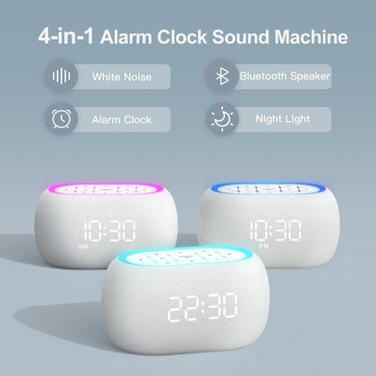 ANJANK White Noise Sound Machine Alarm Clock with Bluetooth Speaker, 21 Relaxing Sounds, 7 Night Lights,0-100% Dimmer/Sleep Timer/30-Level Volume Control,Sound Machine for Kids Adults Sleeping,Bedroom
