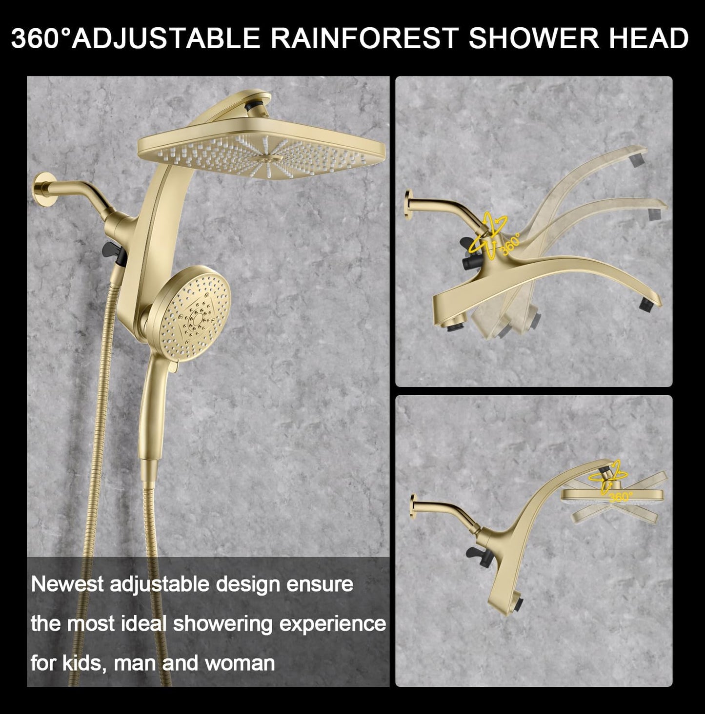 BOZYBO Rain Shower Head with Handheld: High Pressure Shower Heads with Handheld Spray Combo, 12" Rainfall Shower Head and 9 Sprays Hand Showerheads with Magnetic Docking and Power Jets, Black 1.75GPM