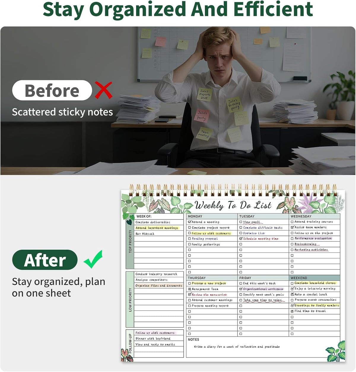 104 Pgs To Do List Notepad, 52 Undated Sheets Duplex-printed