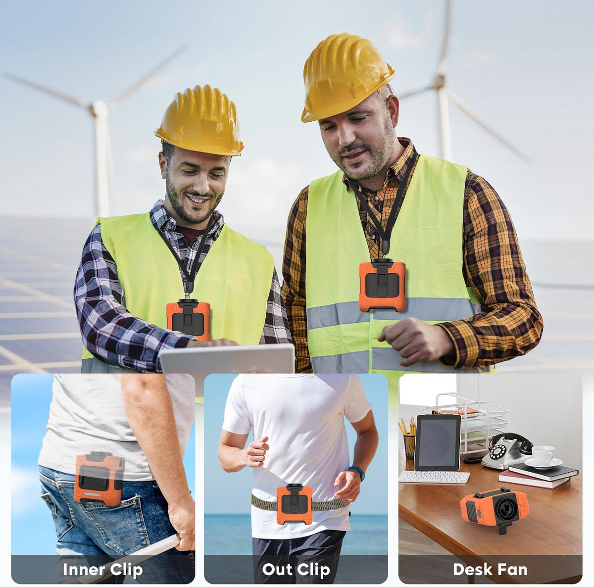 LOUISWARE Portable Waist Fan 10000mAh Rechargeable Waist Clip Fan 18000RPM With Max 12H Working Time 3-speed adjustment with LED flashlight Portable Fan for Outdoor Jobsite and etc