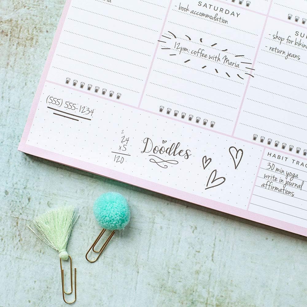 Peachly Desktop Weekly Planner Notepad | 60 Undated Tear-Off Pages | Schedule Daily To-Do Lists | Increase Your Productivity In Less Than 5 Minutes A Week | Achieve Your Goals | Peach and Mint Fern