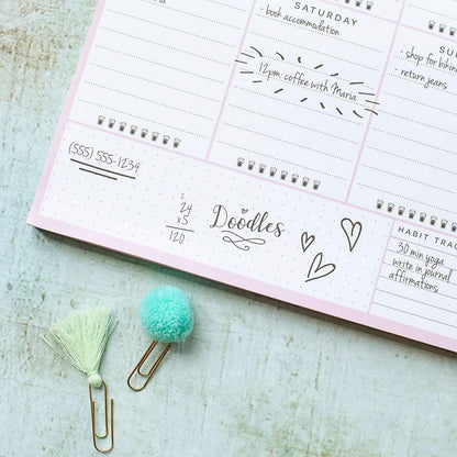 Peachly Desktop Weekly Planner Notepad | 60 Undated Tear-Off Pages | Schedule Daily To-Do Lists | Increase Your Productivity In Less Than 5 Minutes A Week | Achieve Your Goals | Peach and Mint Fern