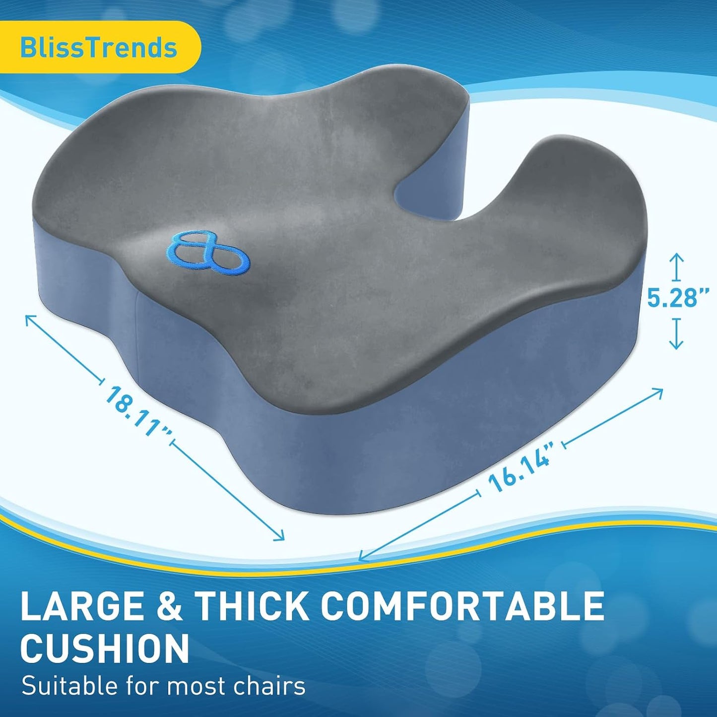BlissTrends Seat Cushion with Velvet Cover, Thick Memory Foam Cushions for Office Chair, Car Seat, Airplane, Relieving Pressure Tailbone Sciatica Back Pain for Long Sitting, Car Drivers 4.7in Black