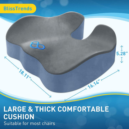 BlissTrends Seat Cushion with Velvet Cover, Thick Memory Foam Cushions for Office Chair, Car Seat, Airplane, Relieving Pressure Tailbone Sciatica Back Pain for Long Sitting, Car Drivers 4.7in Black