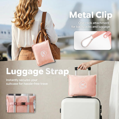 Travel Blanket, Soft 2-in-1 Airplane Blanket, 65x40 Inches, Travel Blanket Airplane Compact with Bag, Car Blanket with Luggage Sleeve & Backpack Clip (Light Grey)