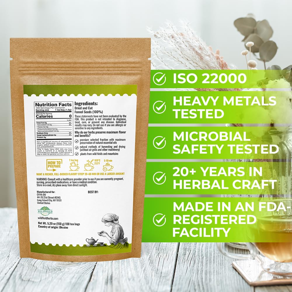100 Bags Fennel Tea Fennel Seed Tea Herbal (Foeniculum Vulgare) - 100 Count 1.5g Bags Herb Hinojo