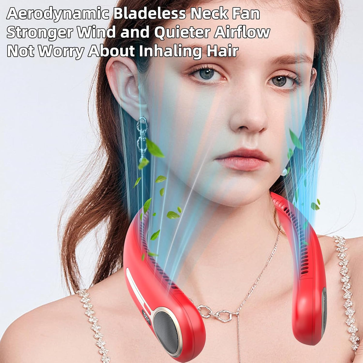 Portable Neck Fan, Personal Wearable Bladeless Fan, 6000mAh USB Rechargeable, 360° Airflow, LED Display, 4-Speeds, Hands Free Fan for Outdoor Indoor, Birthday Gifts for Men Women Dad Mom (Black)