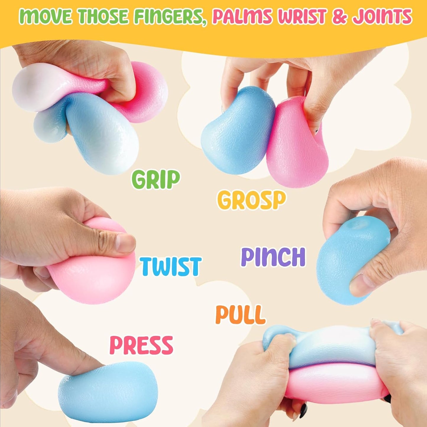 Fidget Toys Stress Balls for Kids & Adults - Changes Color in The Sun - Malt Sugar Squishy Fidget Toys - Slow Rise Gel Ball - Stretchy Squeeze Stress Relief Balls for Anxiety