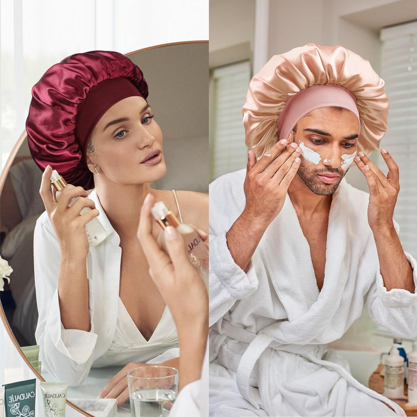 Satin Silk Bonnet for Sleeping, Double Layer Silk Sleep Cap for Men & Women, Soft Satin Lined Bonnet for Curly Hair