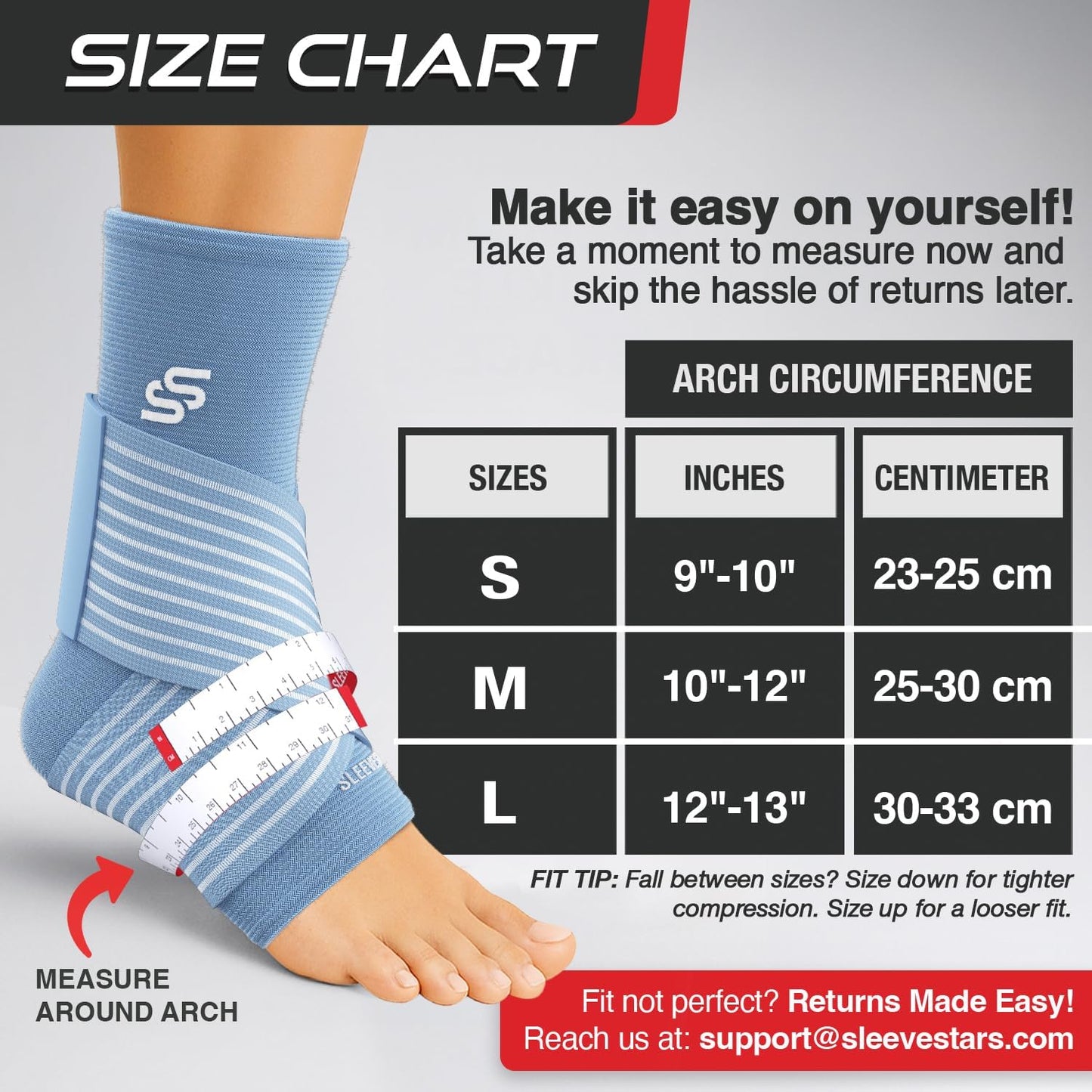 Sleeve Stars Ankle Brace for Women & Men, Ankle Wrap for Sprain, Compression Sleeve for Plantar Fasciitis Relief, Easy Customizable Support: w/ Removable Strap (Single/M:10"-12"/Black)